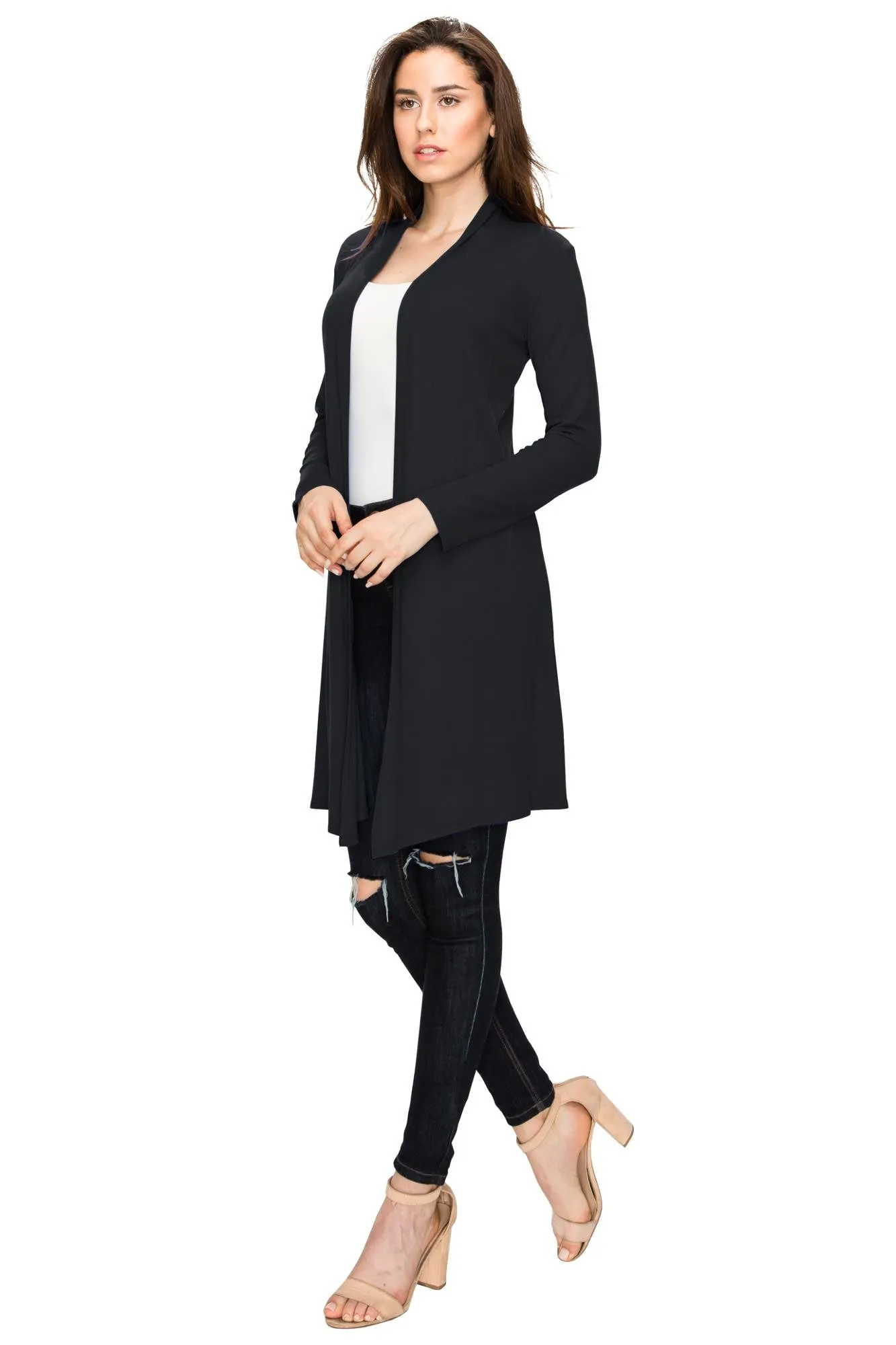 Open Front Long Cardigan for Women with Long Sleeves