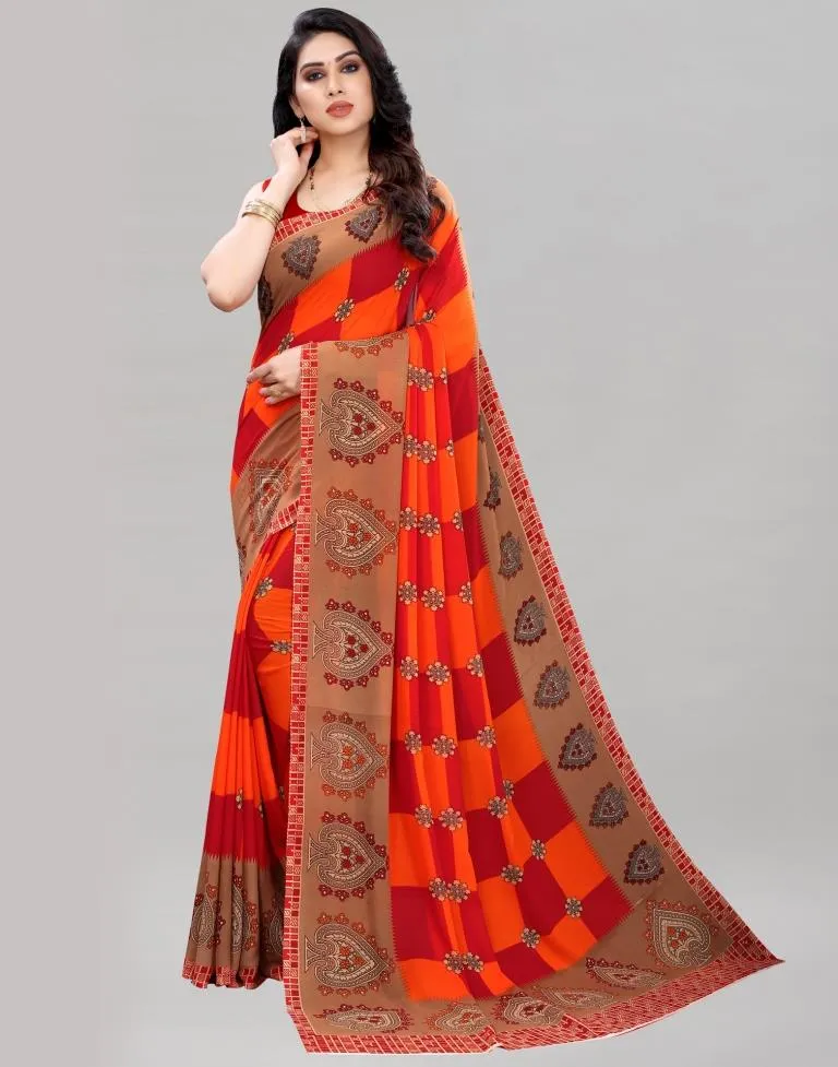 Orange Printed Saree