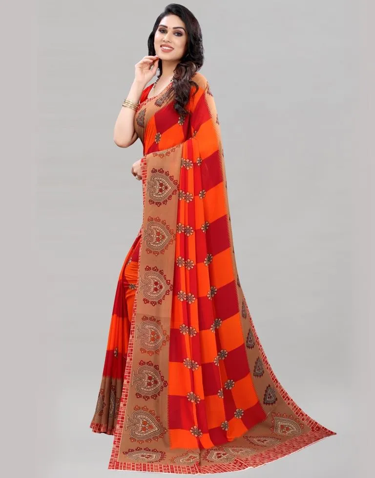 Orange Printed Saree