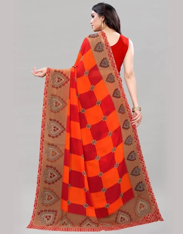 Orange Printed Saree