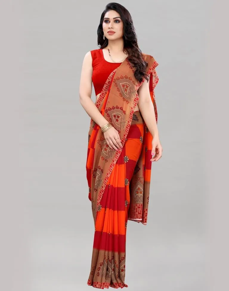 Orange Printed Saree