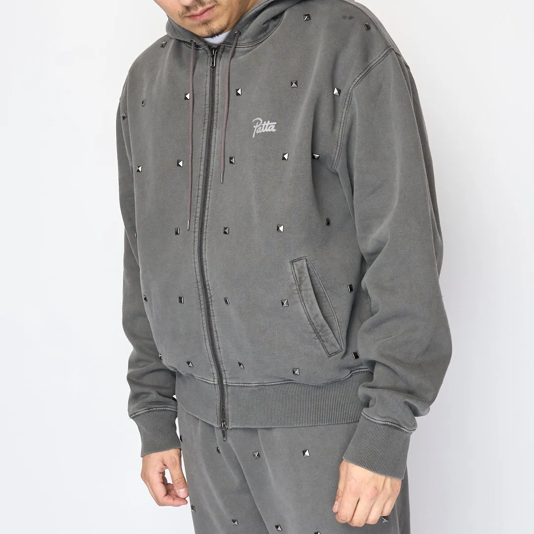 Patta - Studded Washed Zip Up Hooded Sweater (Volcanic Glass)