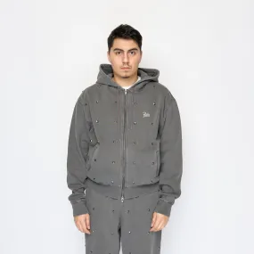 Patta - Studded Washed Zip Up Hooded Sweater (Volcanic Glass)