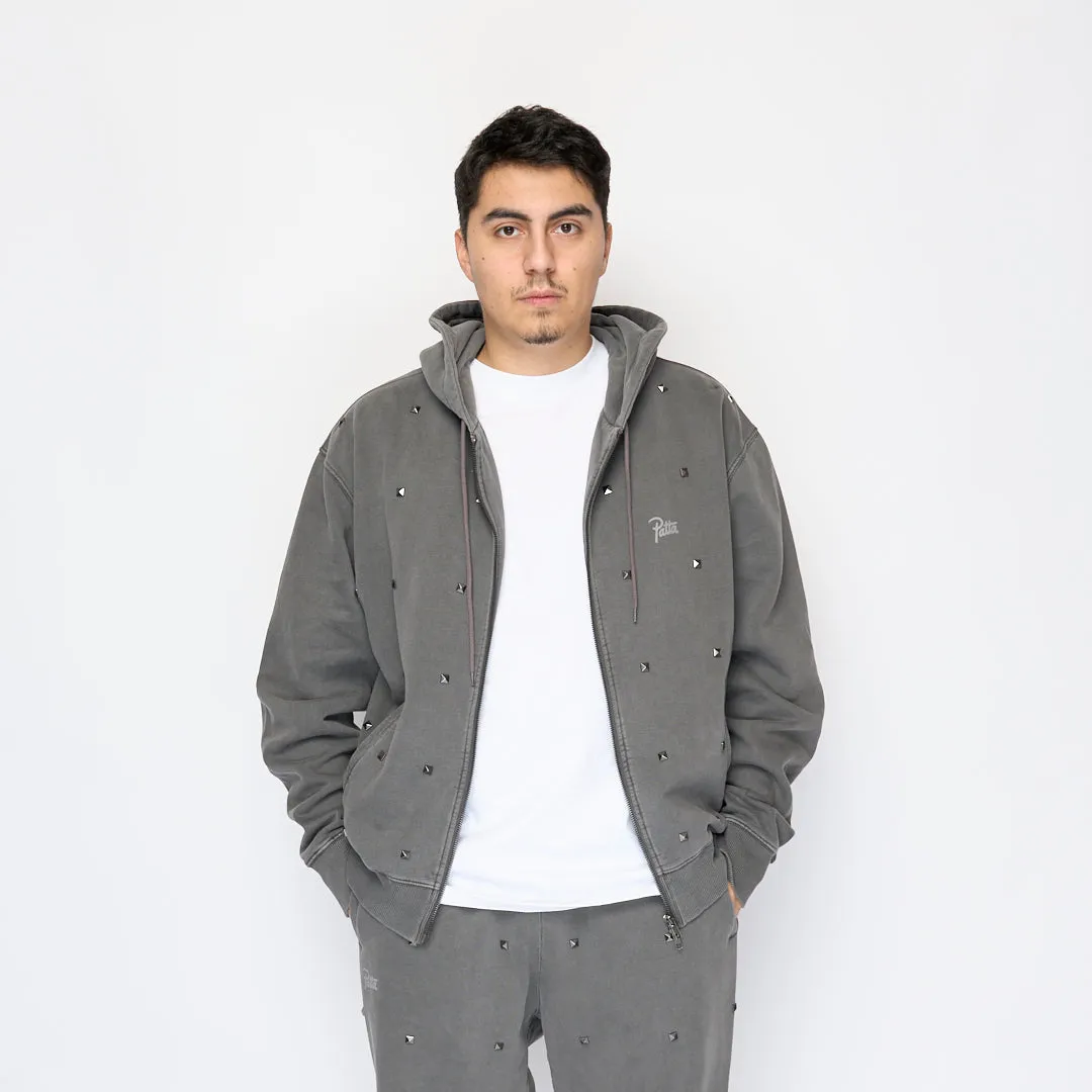 Patta - Studded Washed Zip Up Hooded Sweater (Volcanic Glass)