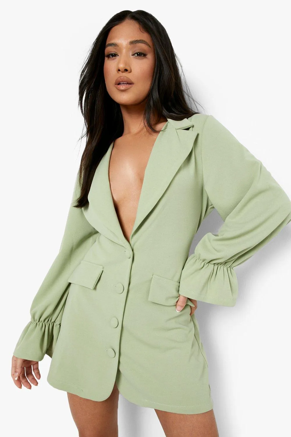 Petite Flare Cuff Pocket Detail Blazer Dress