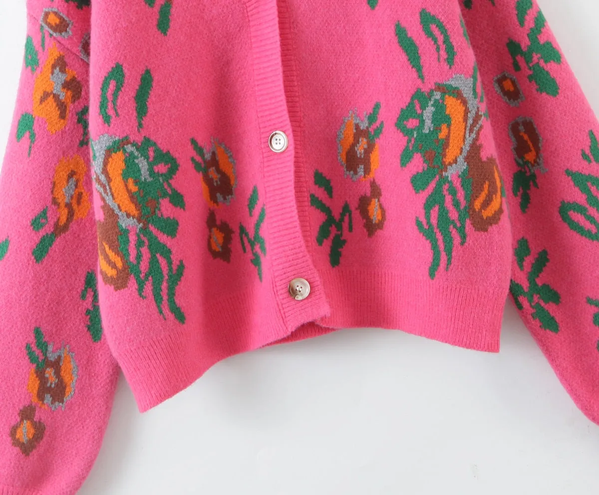 Pink Floral Knit Cardigan Set