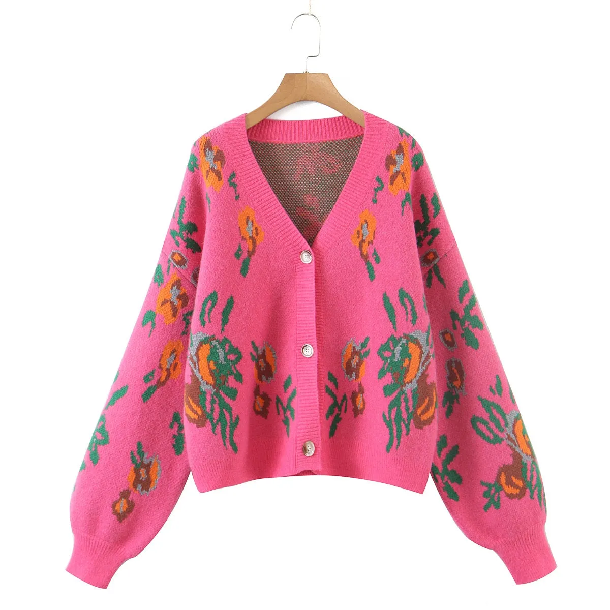 Pink Floral Knit Cardigan Set