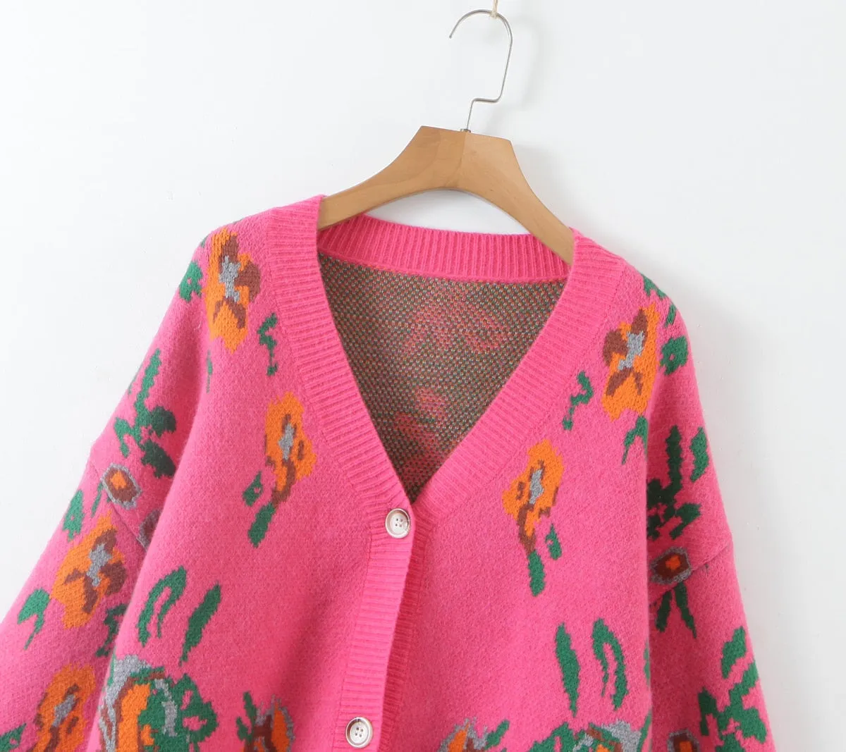 Pink Floral Knit Cardigan Set