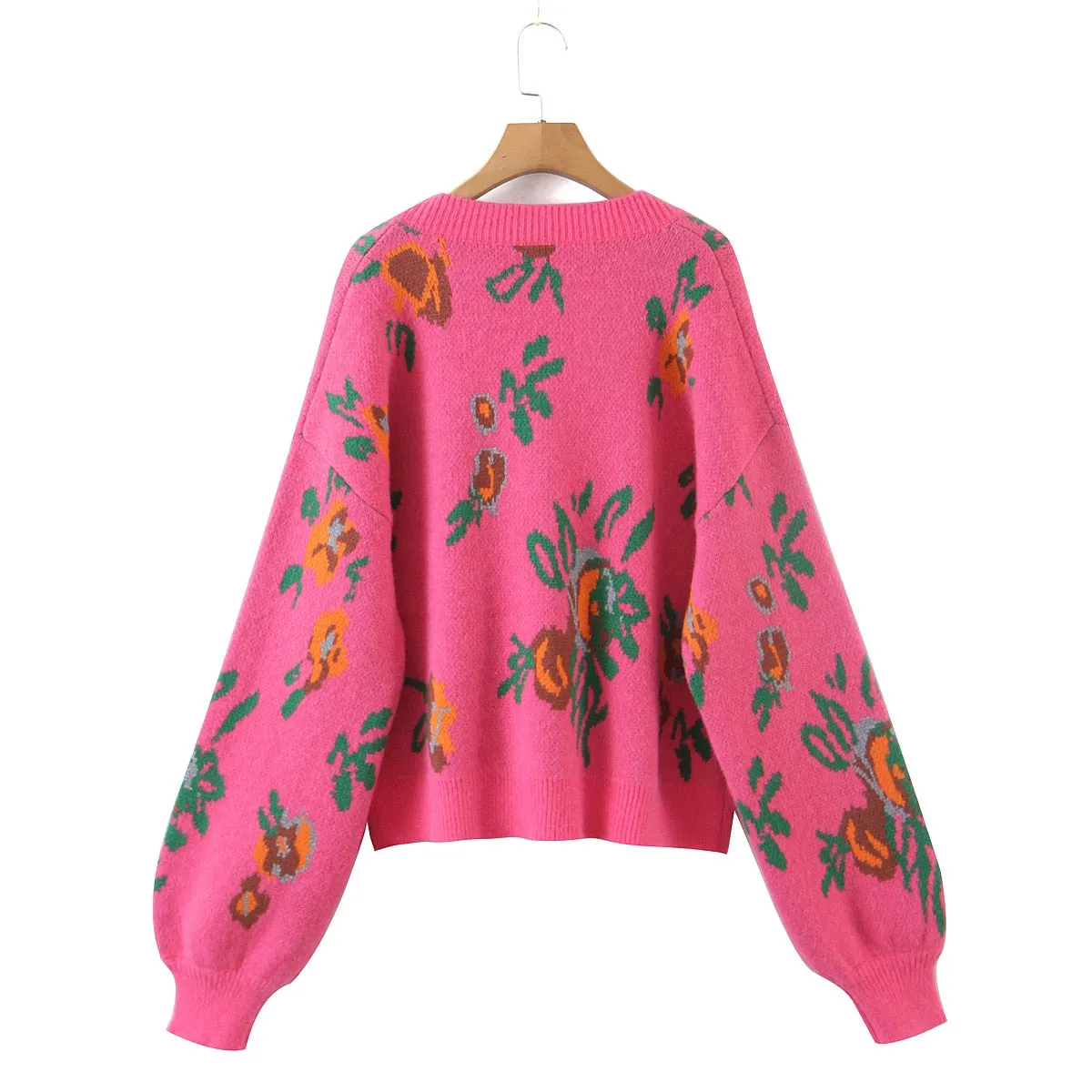 Pink Floral Knit Cardigan Set