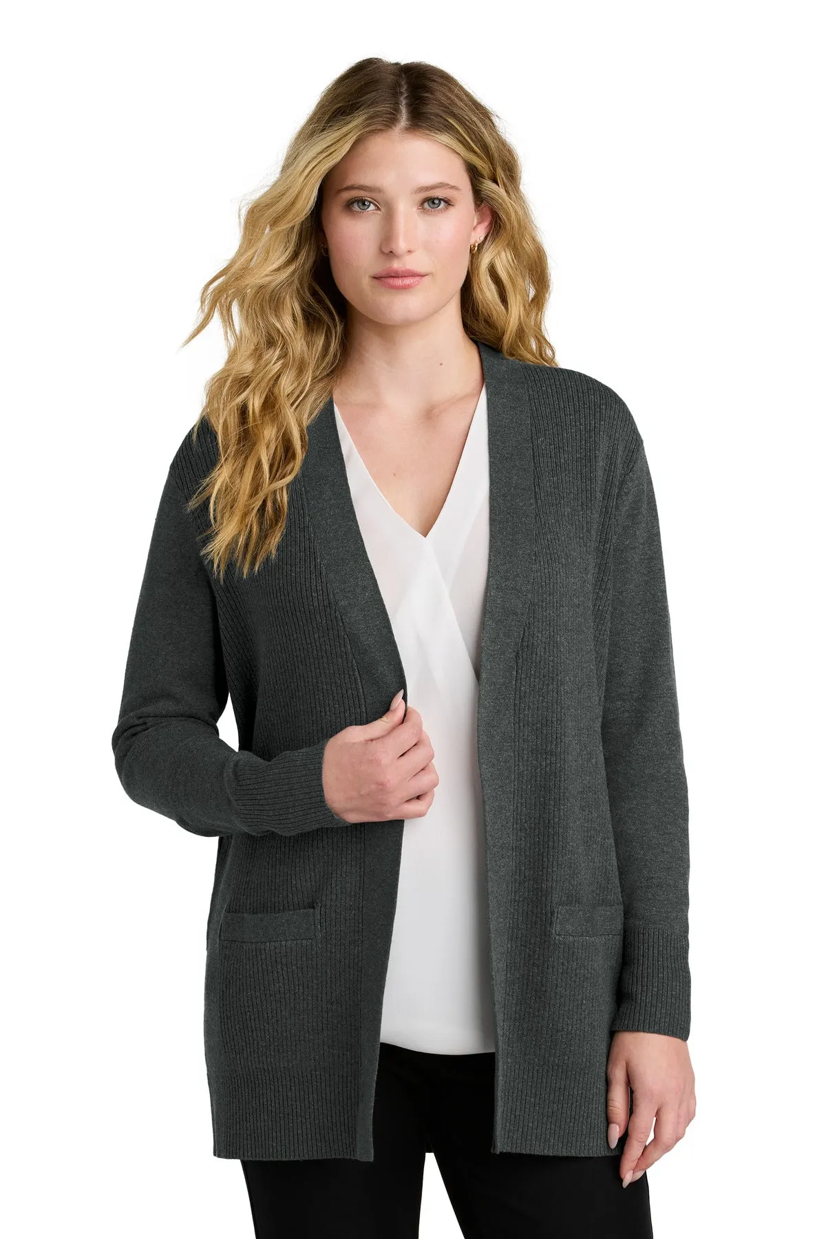 Pink V-Neck Cardigan Sweater - Port Authority Women's Easy Care