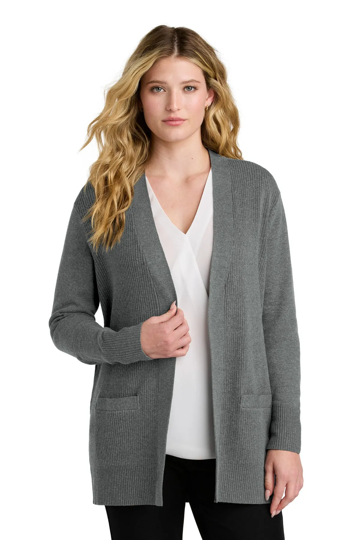 Pink V-Neck Cardigan Sweater - Port Authority Women's Easy Care