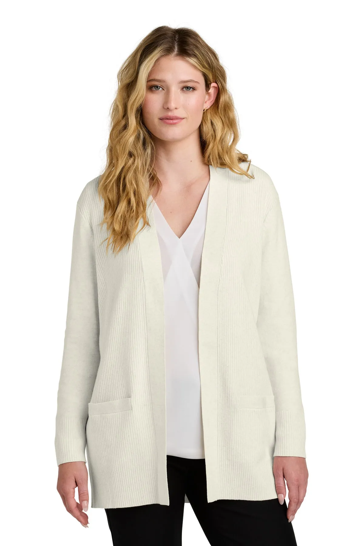 Pink V-Neck Cardigan Sweater - Port Authority Women's Easy Care