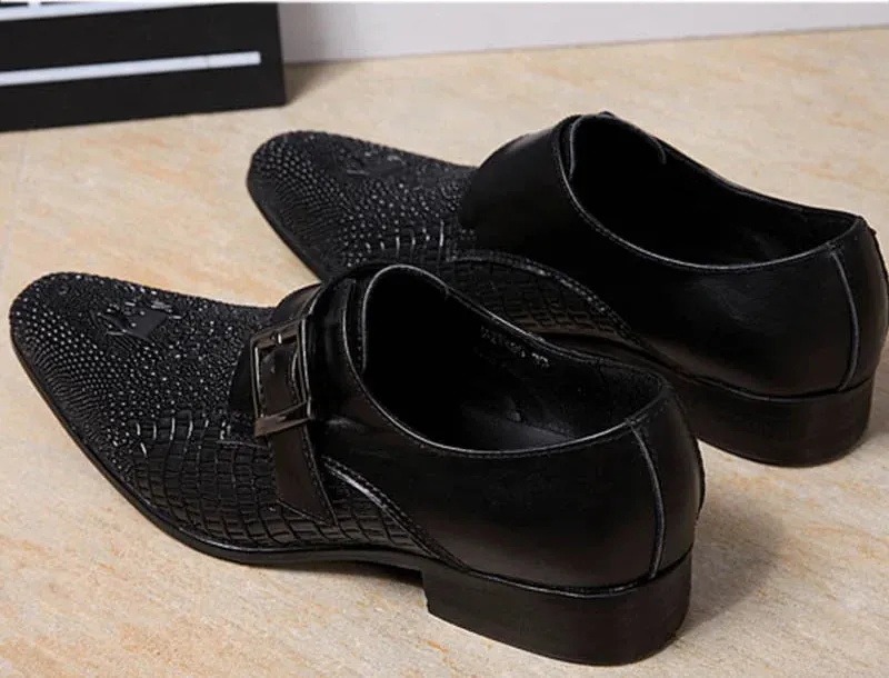 Pointed Toe Leather Dress Shoes with Buckle Detail for Men