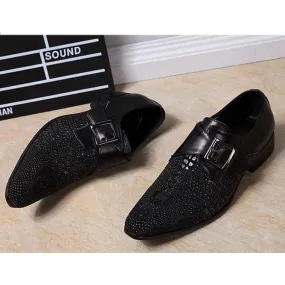 Pointed Toe Leather Dress Shoes with Buckle Detail for Men