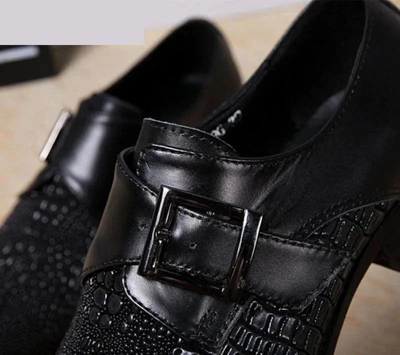 Pointed Toe Leather Dress Shoes with Buckle Detail for Men