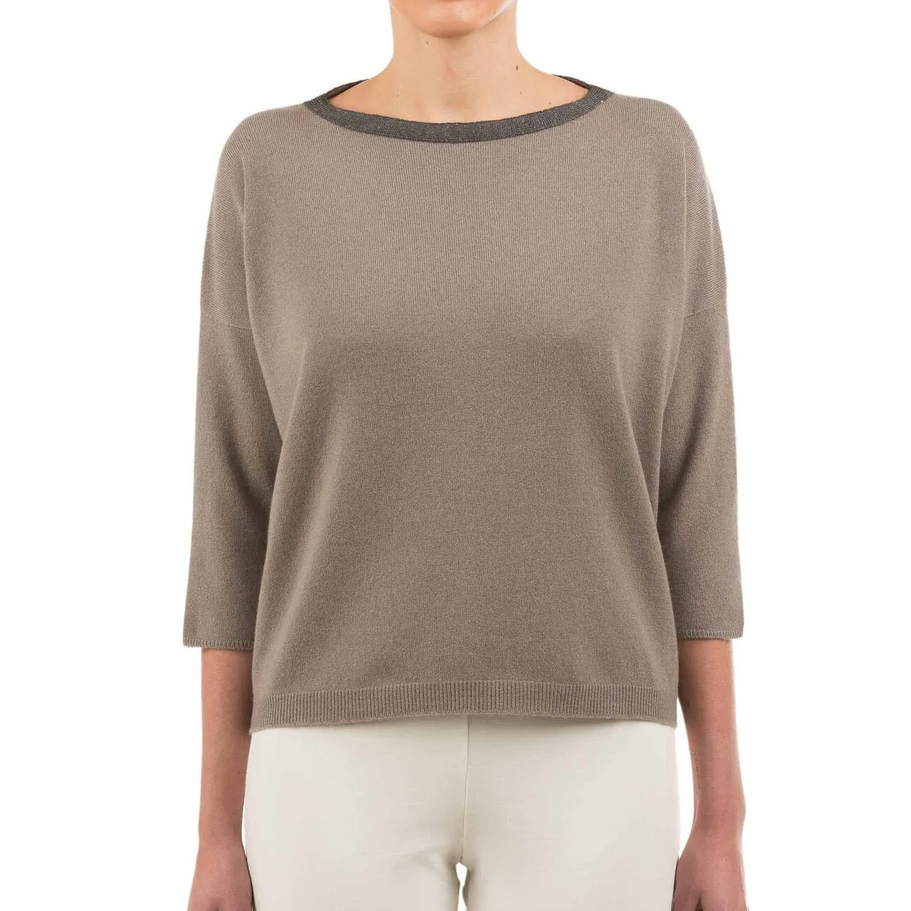 Pullover donna con scollo a barca colore taupe grey