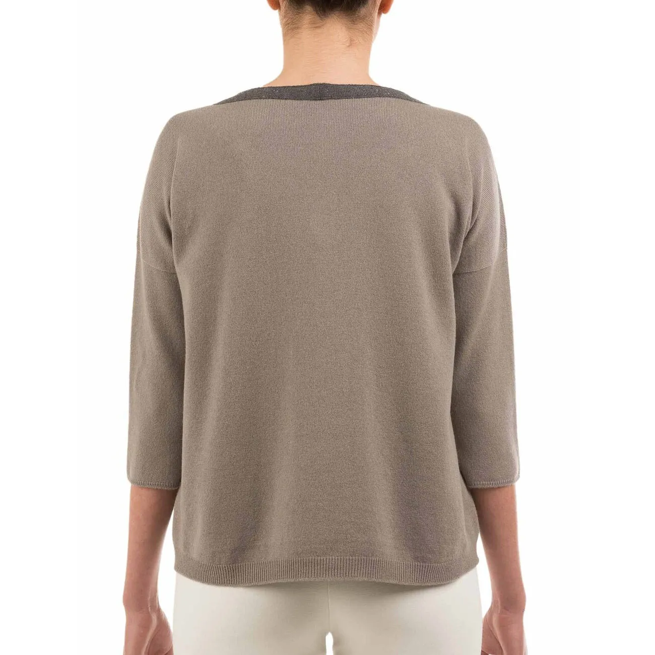 Pullover donna con scollo a barca colore taupe grey