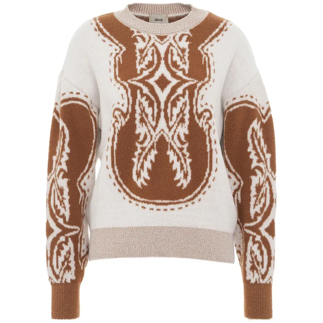 Pullover Jacquard Lurex Ivory Camel Women's Sweater