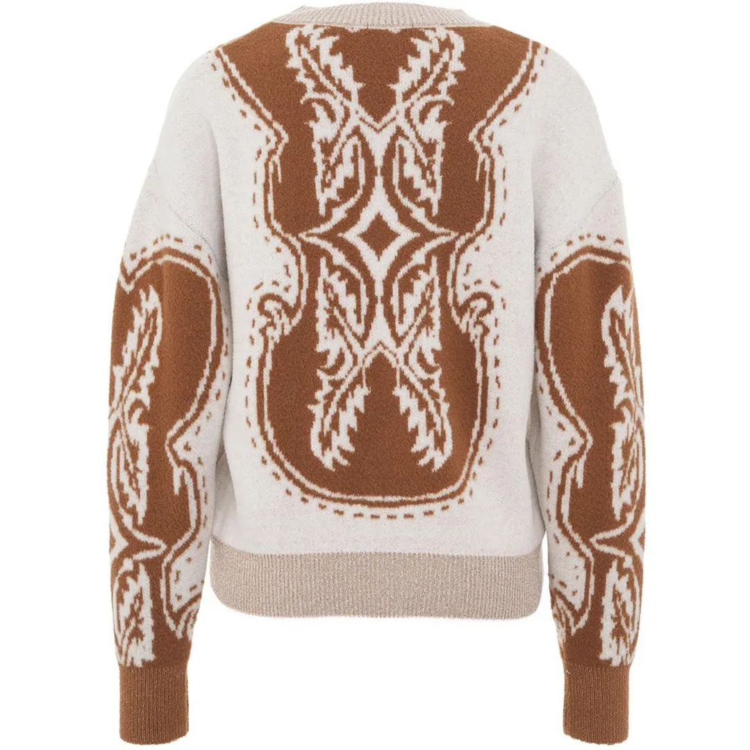 Pullover Jacquard Lurex Ivory Camel Women's Sweater