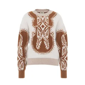 Pullover Jacquard Lurex Ivory Camel Women's Sweater