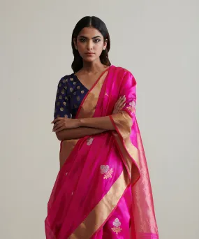 Rani Pink Handloom Pure Chanderi Silk Saree With Nakshi Border And Gulab Booti