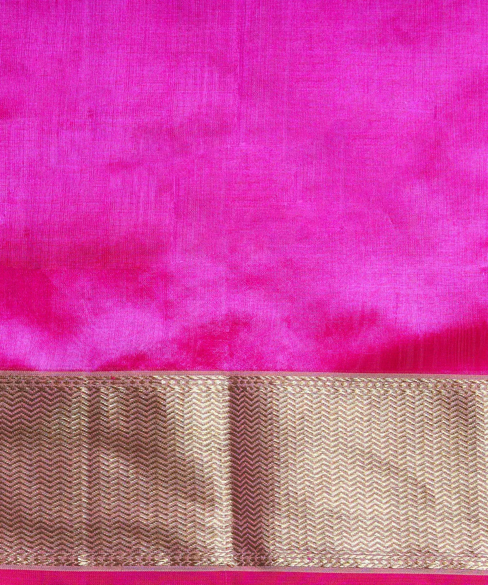 Rani Pink Handloom Pure Chanderi Silk Saree With Nakshi Border And Gulab Booti