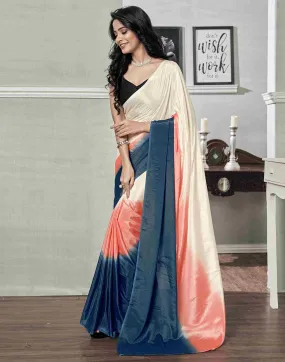 Ready To Wear Cream Chiffon Plain Saree