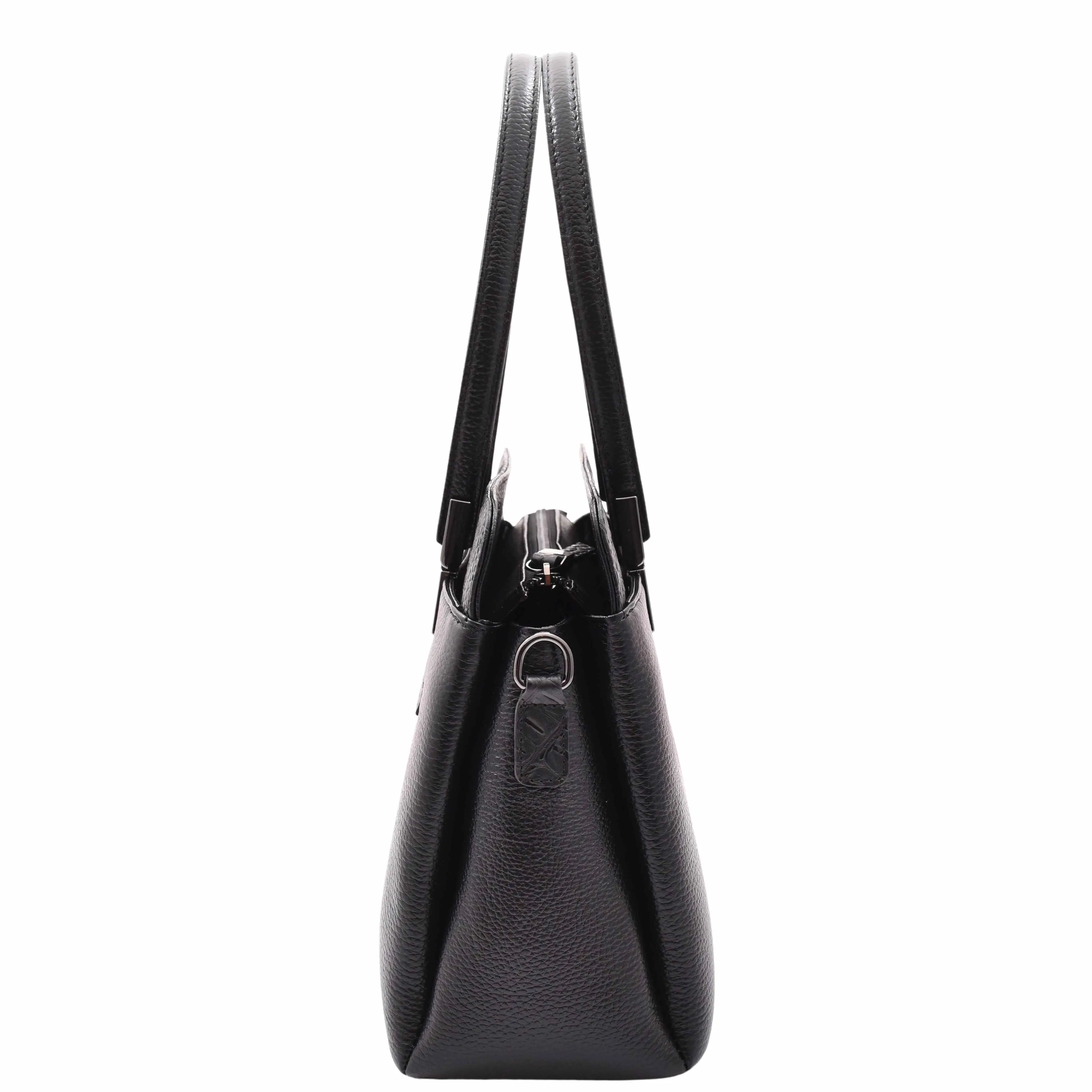 Real Leather Elegant Tote Zip Medium Shoulder Bag EDNA Black