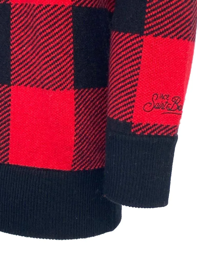 Red and black checkered pullover by Donna Fantasia.