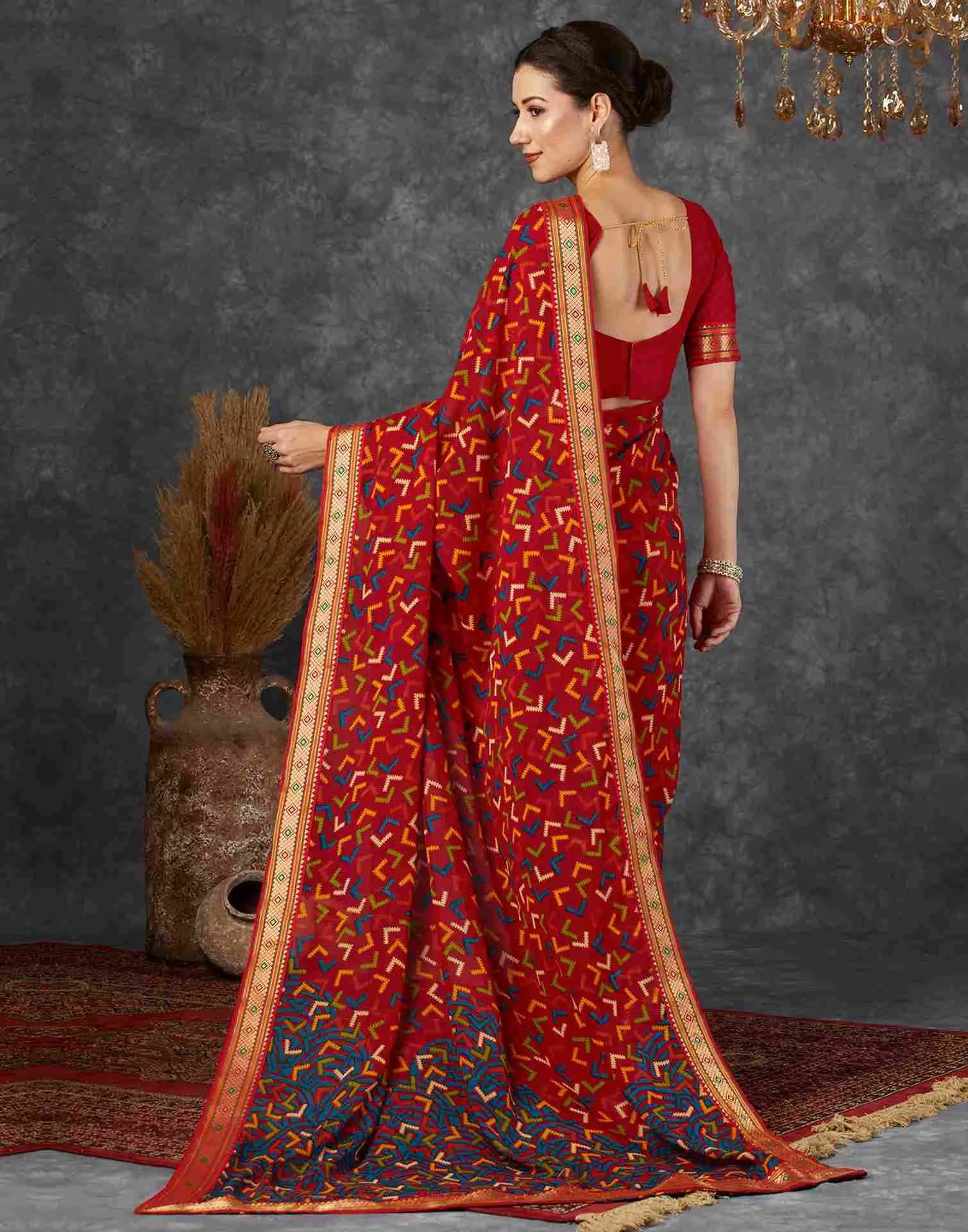 Red Georgette Printed Saree