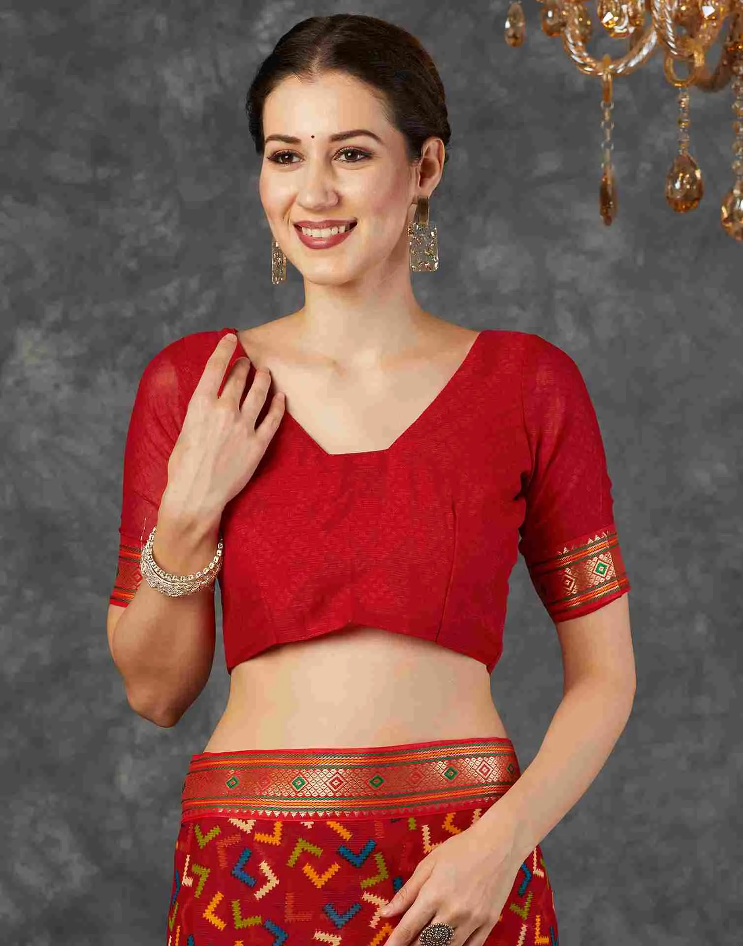 Red Georgette Printed Saree