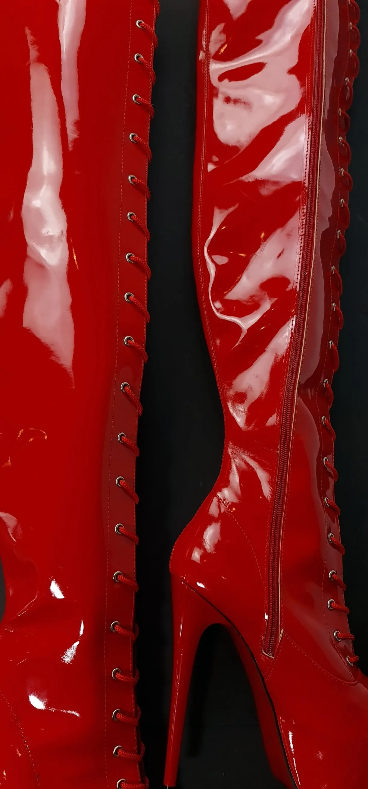 Red Gloss Thigh High Gladiator Boots