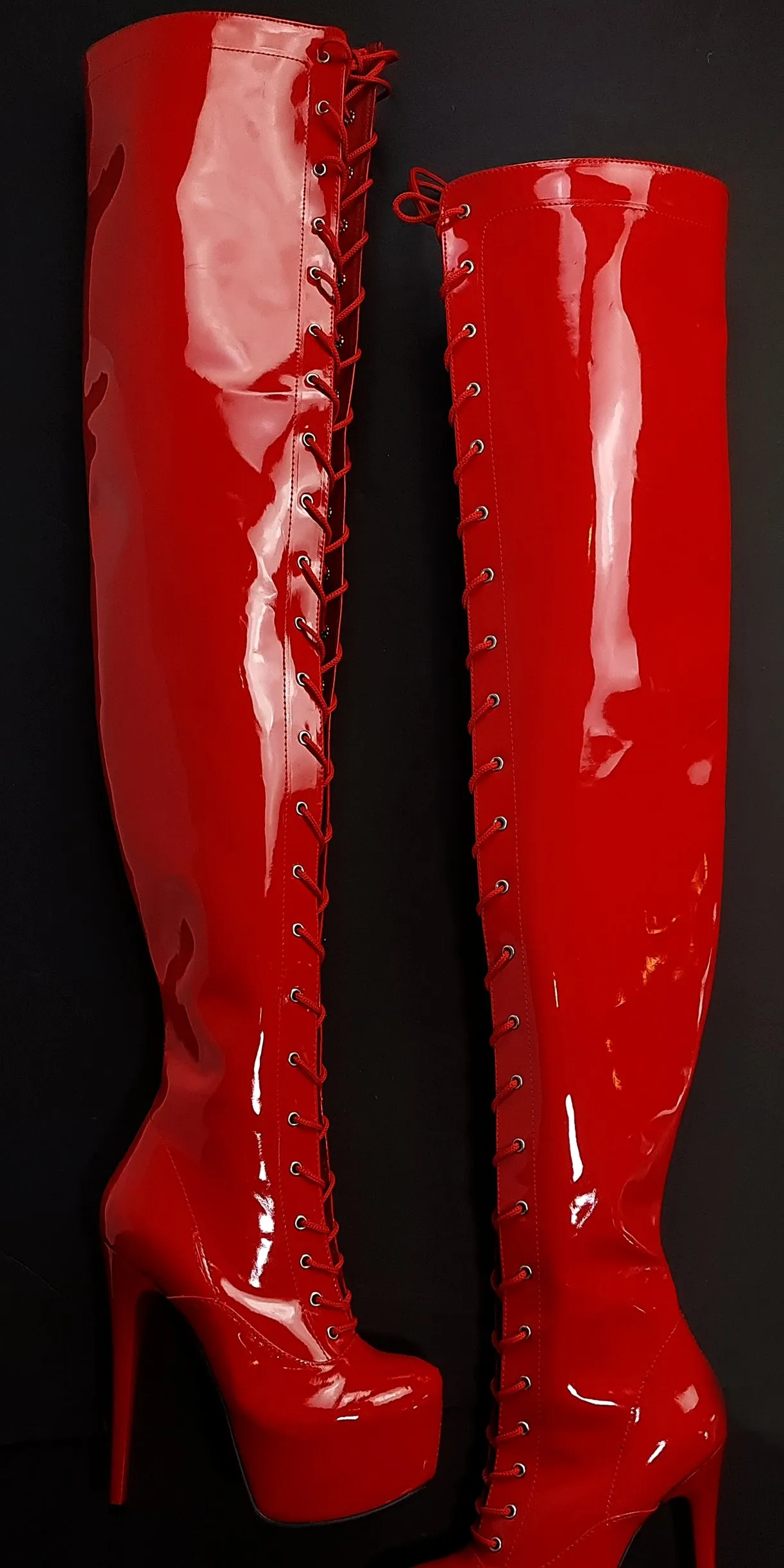 Red Gloss Thigh High Gladiator Boots