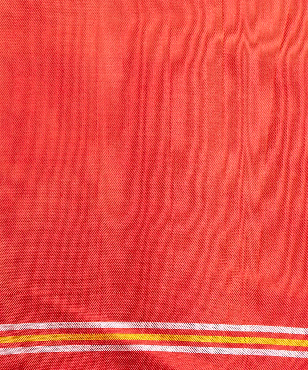 Red Handloom Mulberry Silk Patola Saree With Blue Elephant Design