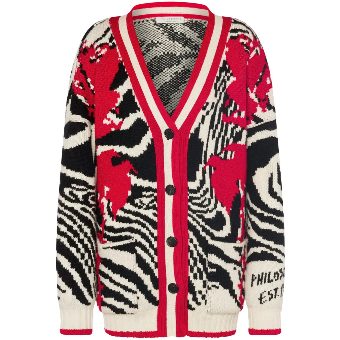 Red Long Striped Zebra Pattern Women's Cardigan