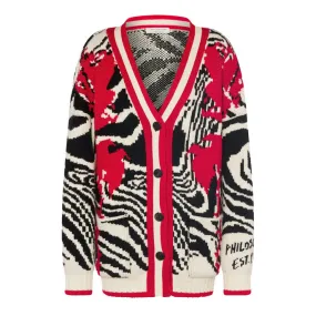 Red Long Striped Zebra Pattern Women's Cardigan