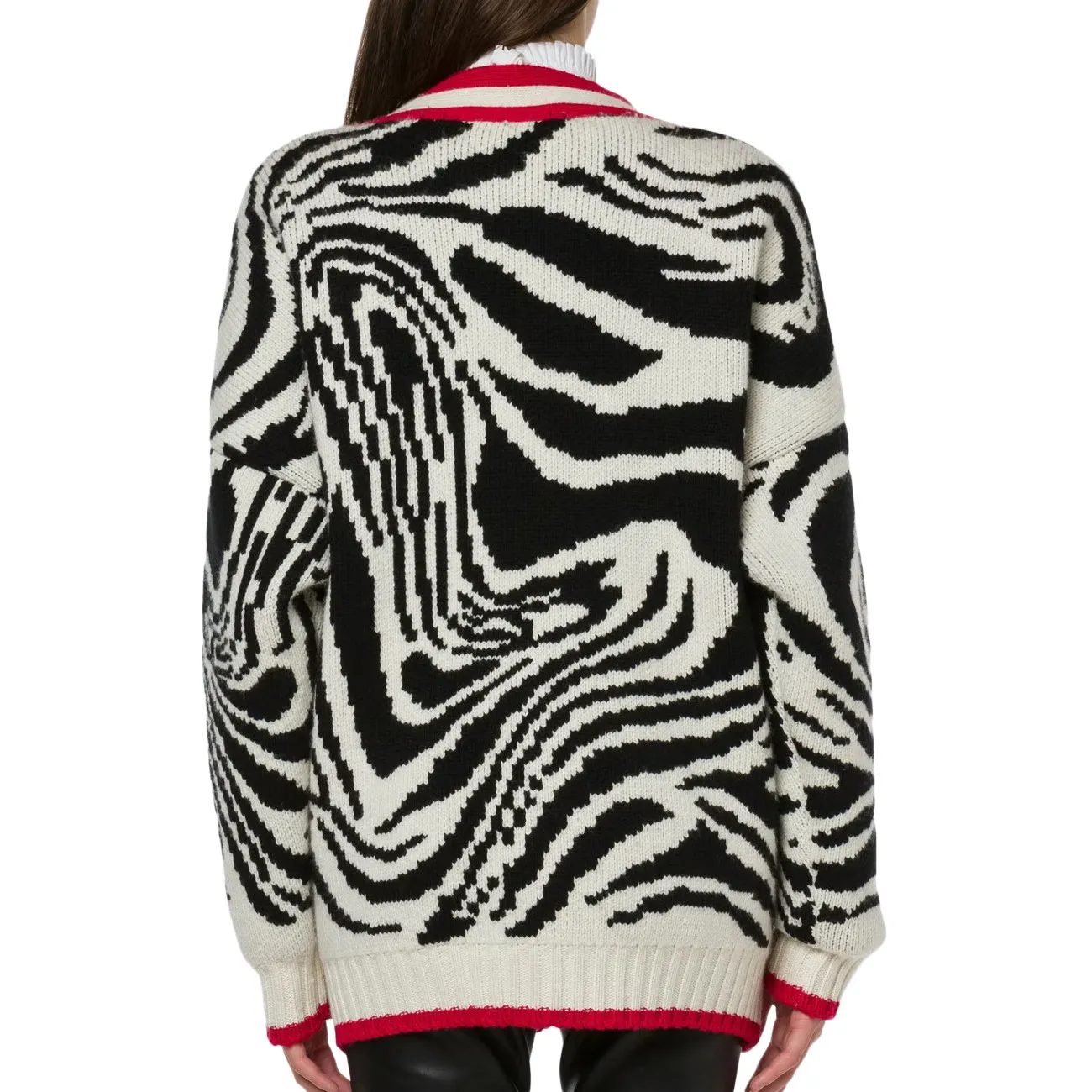 Red Long Striped Zebra Pattern Women's Cardigan