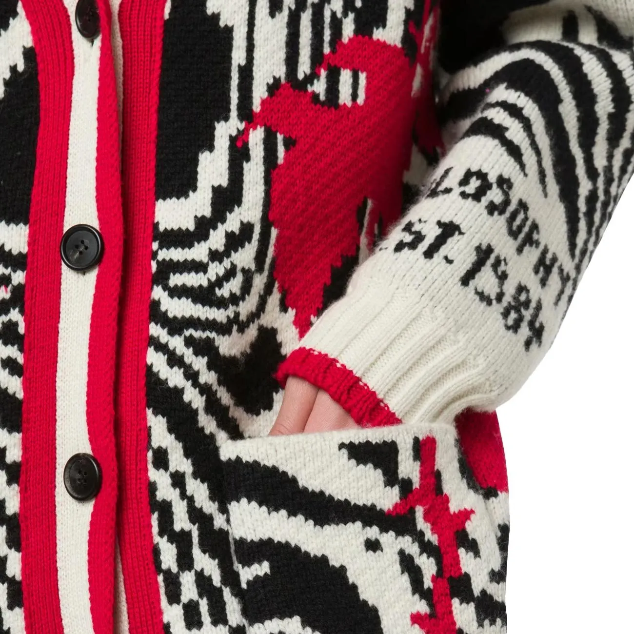 Red Long Striped Zebra Pattern Women's Cardigan