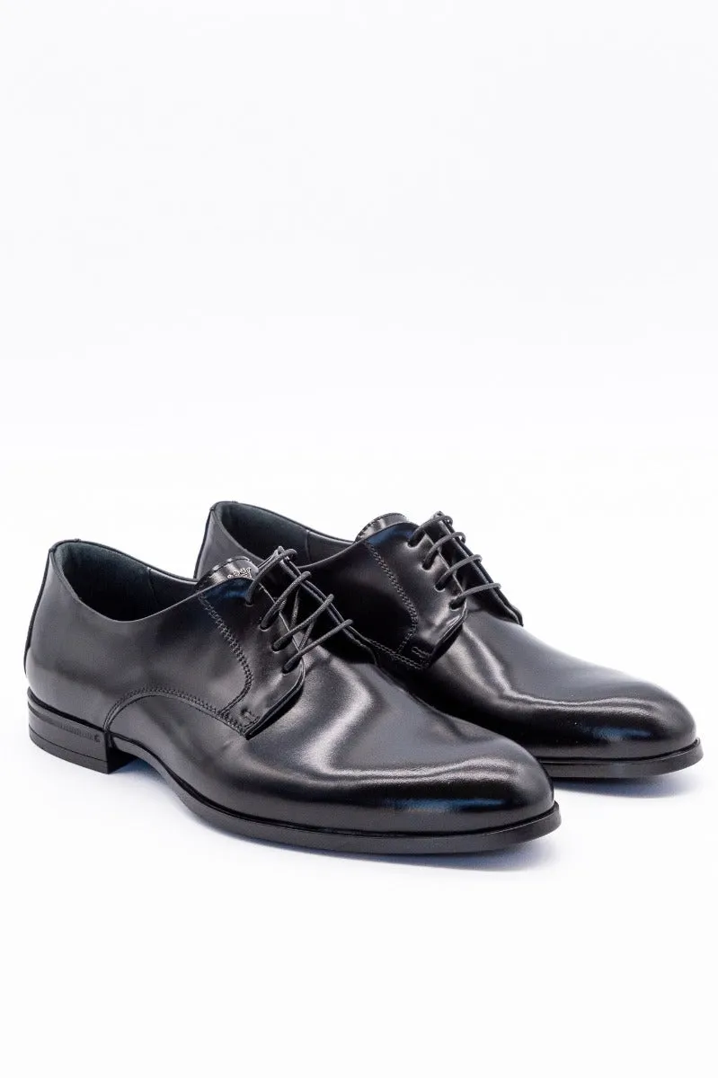 Results: Black Brushed Leather Men's Derby Shoe - Principe Di Milano