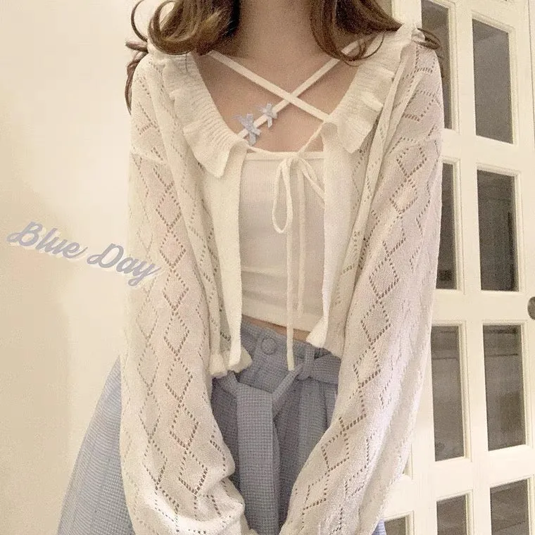 Retro Cream White Knit Cardigan