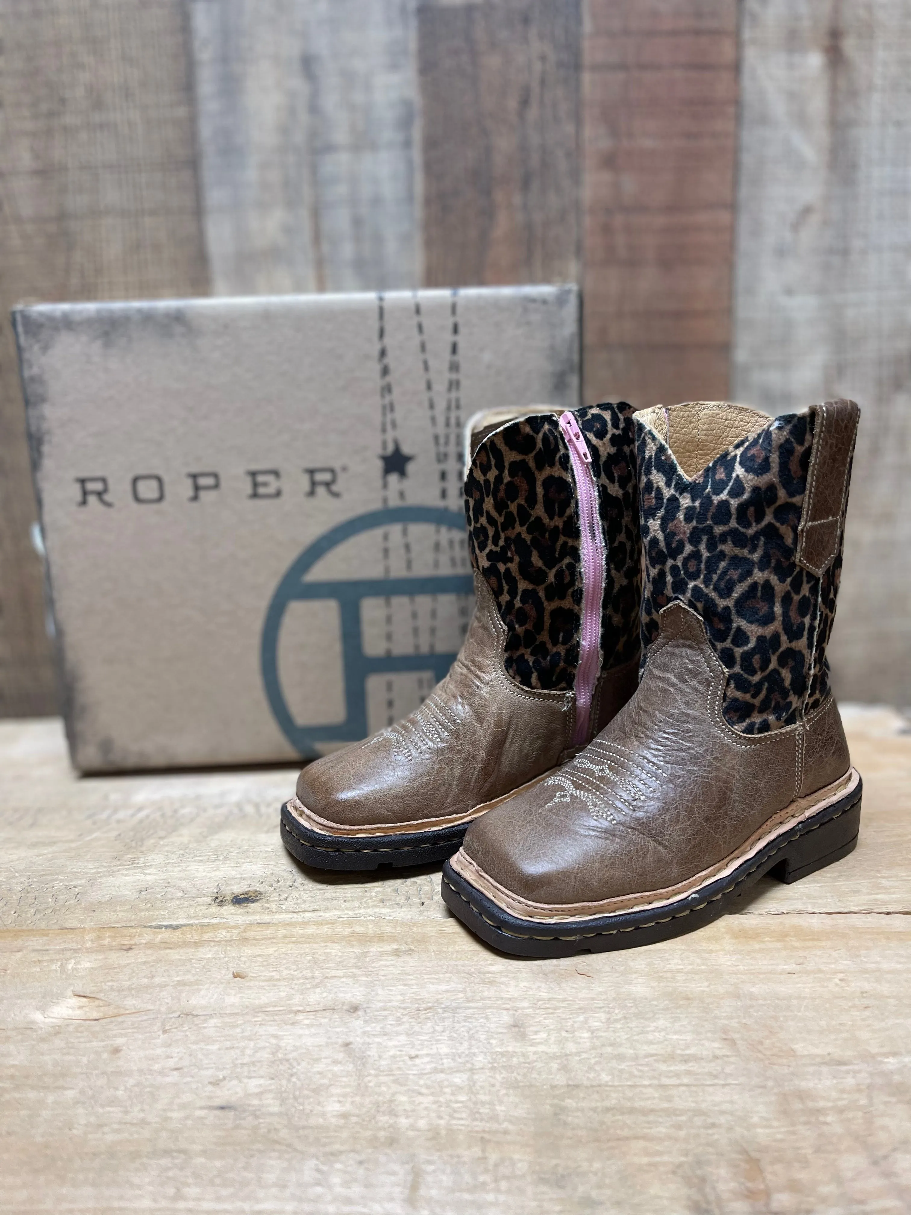 Roper Kids' Western Boots - Brown with Cheetah Print