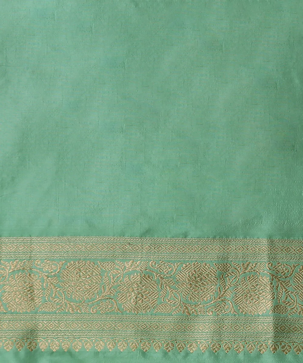 Sea Green Handloom Kimkhab Pure Katan Silk Banarasi Saree With Antique Zari