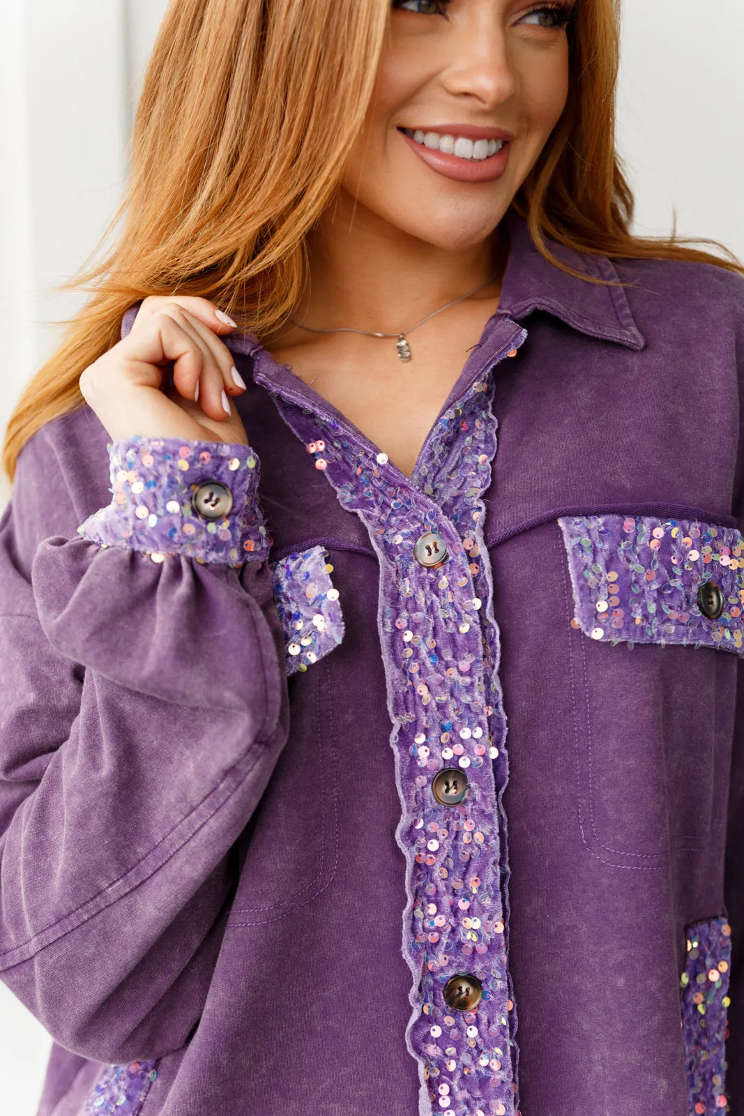 Shop the Purple Swifty Sequins Shacket Online.