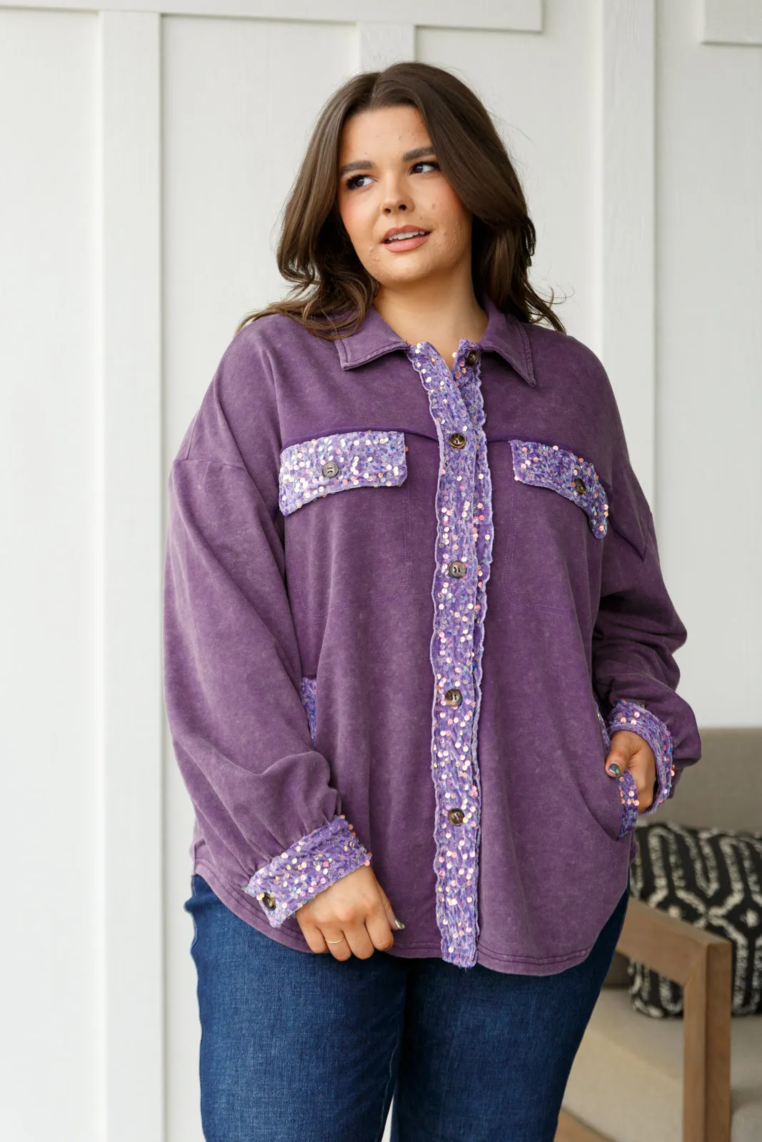 Shop the Purple Swifty Sequins Shacket Online.