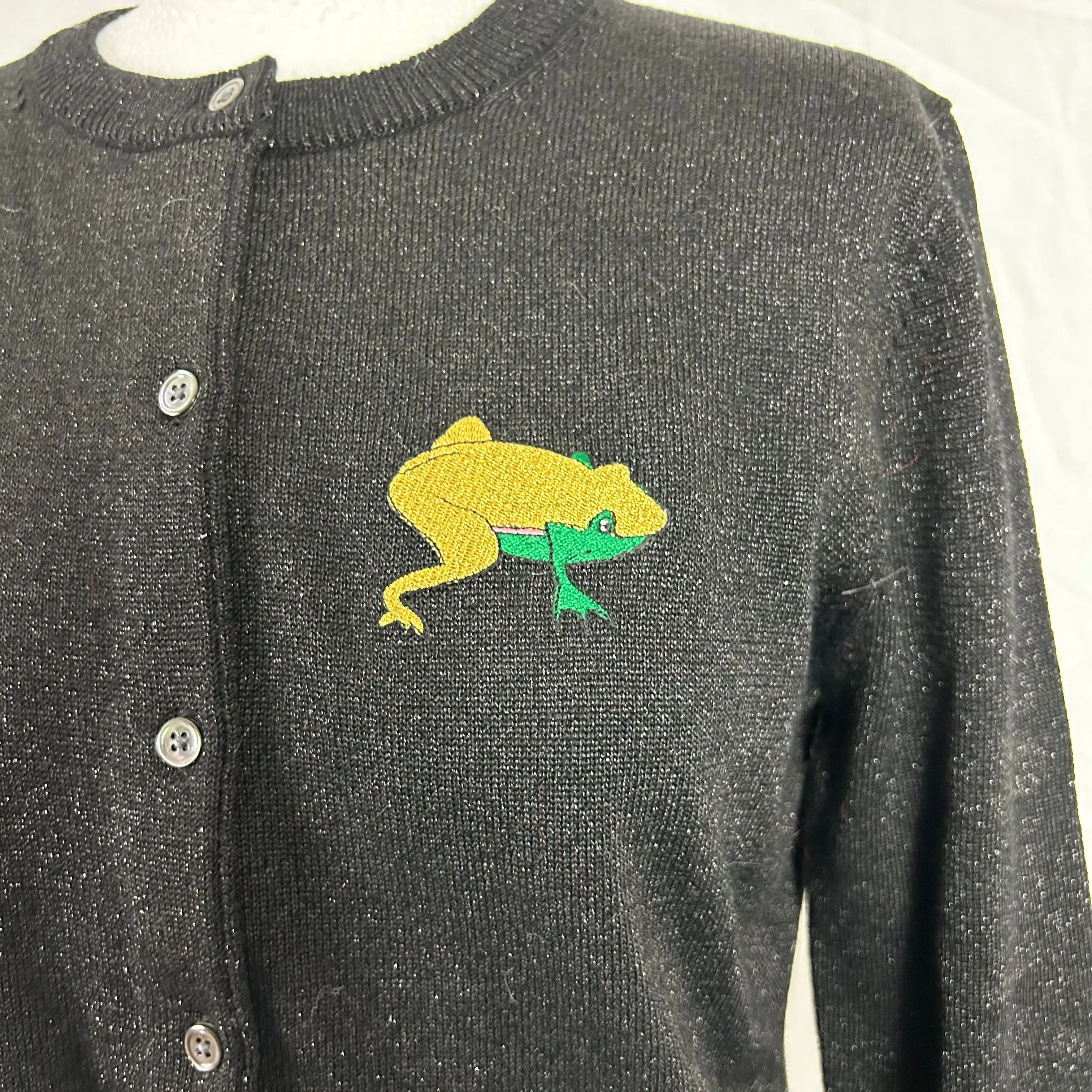 Shrimp black frog motif cardigan - size M