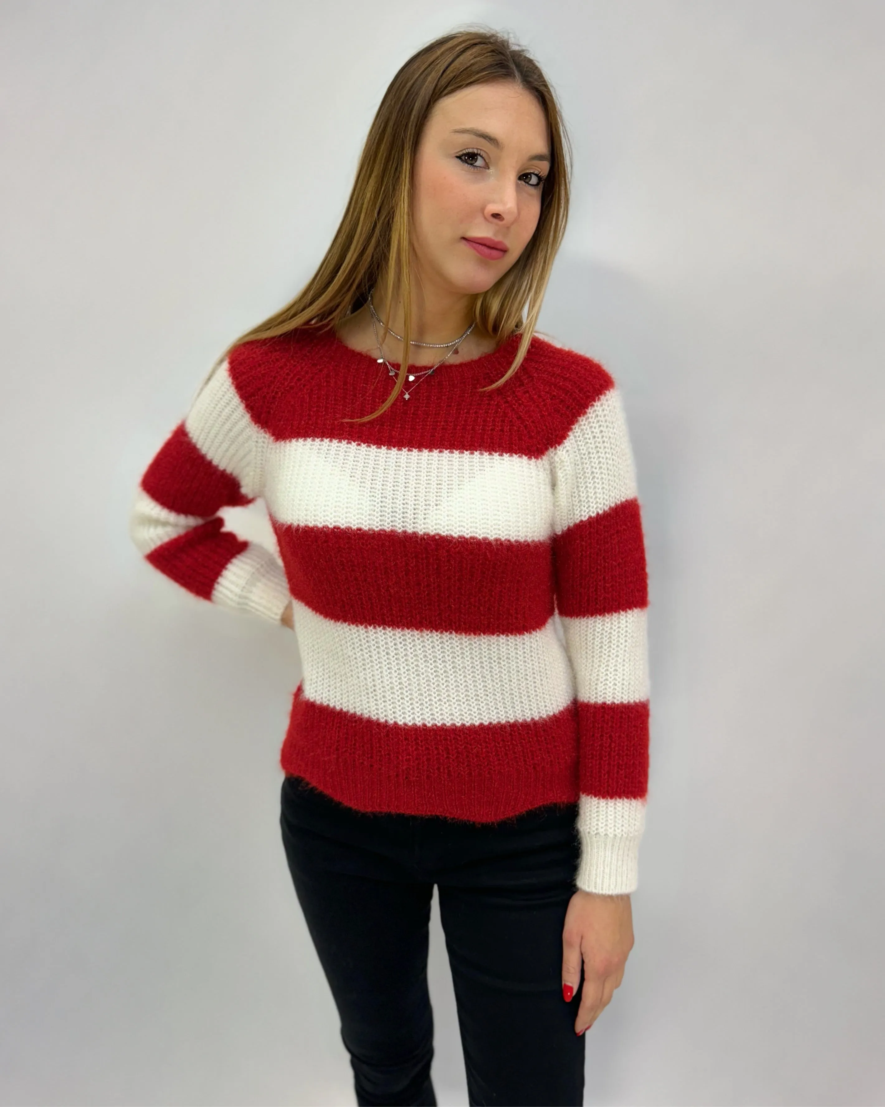 Soft striped plush pullover.