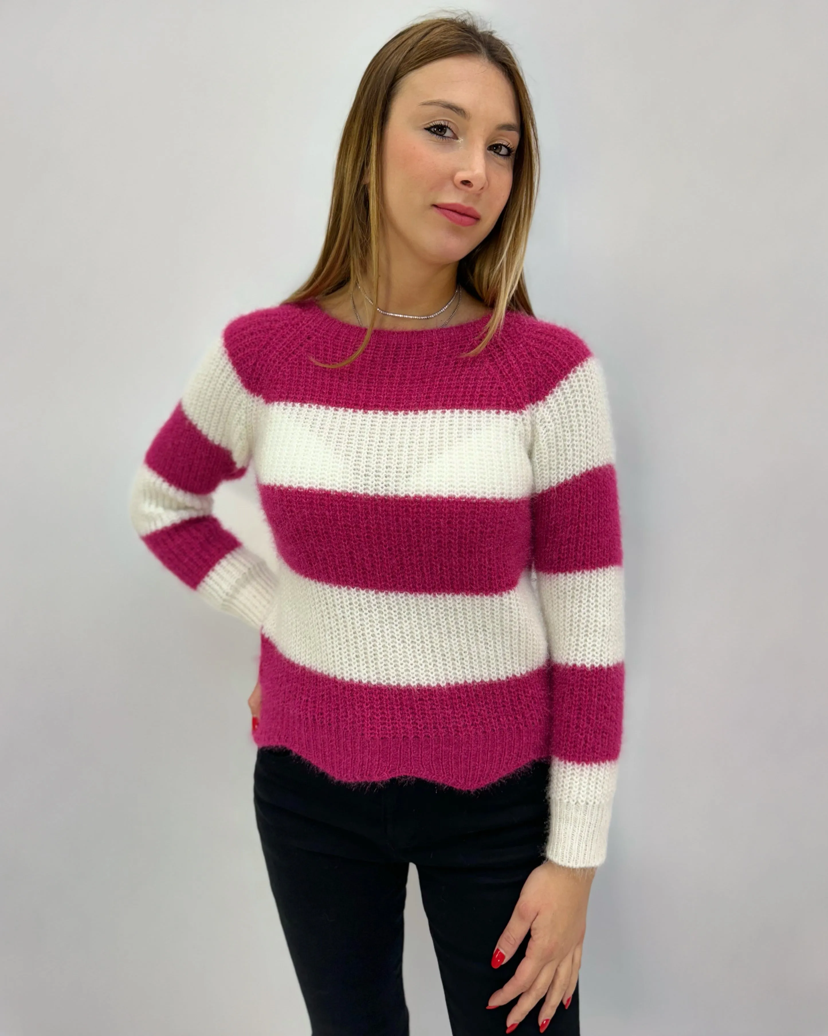 Soft striped plush pullover.