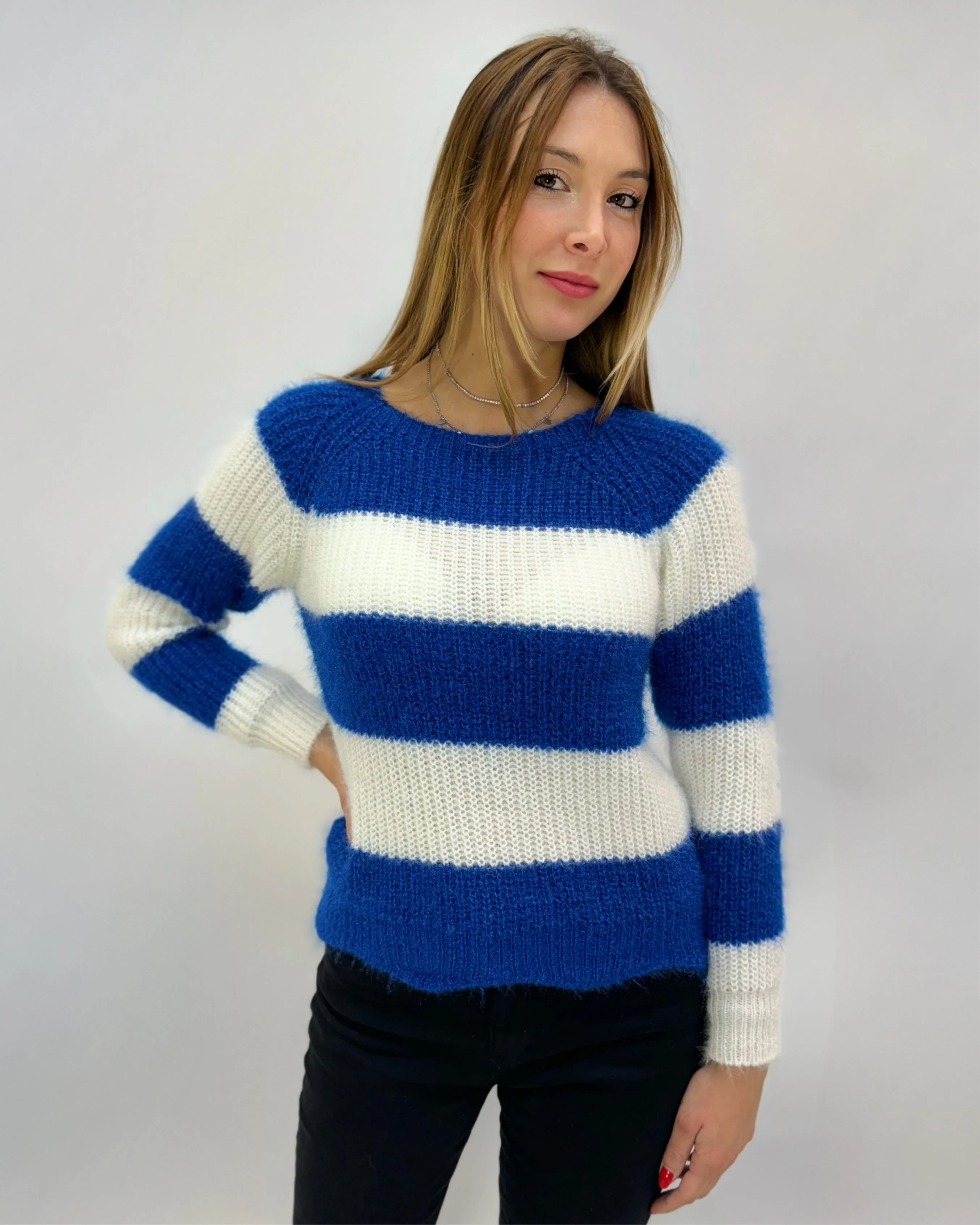 Soft striped plush pullover.