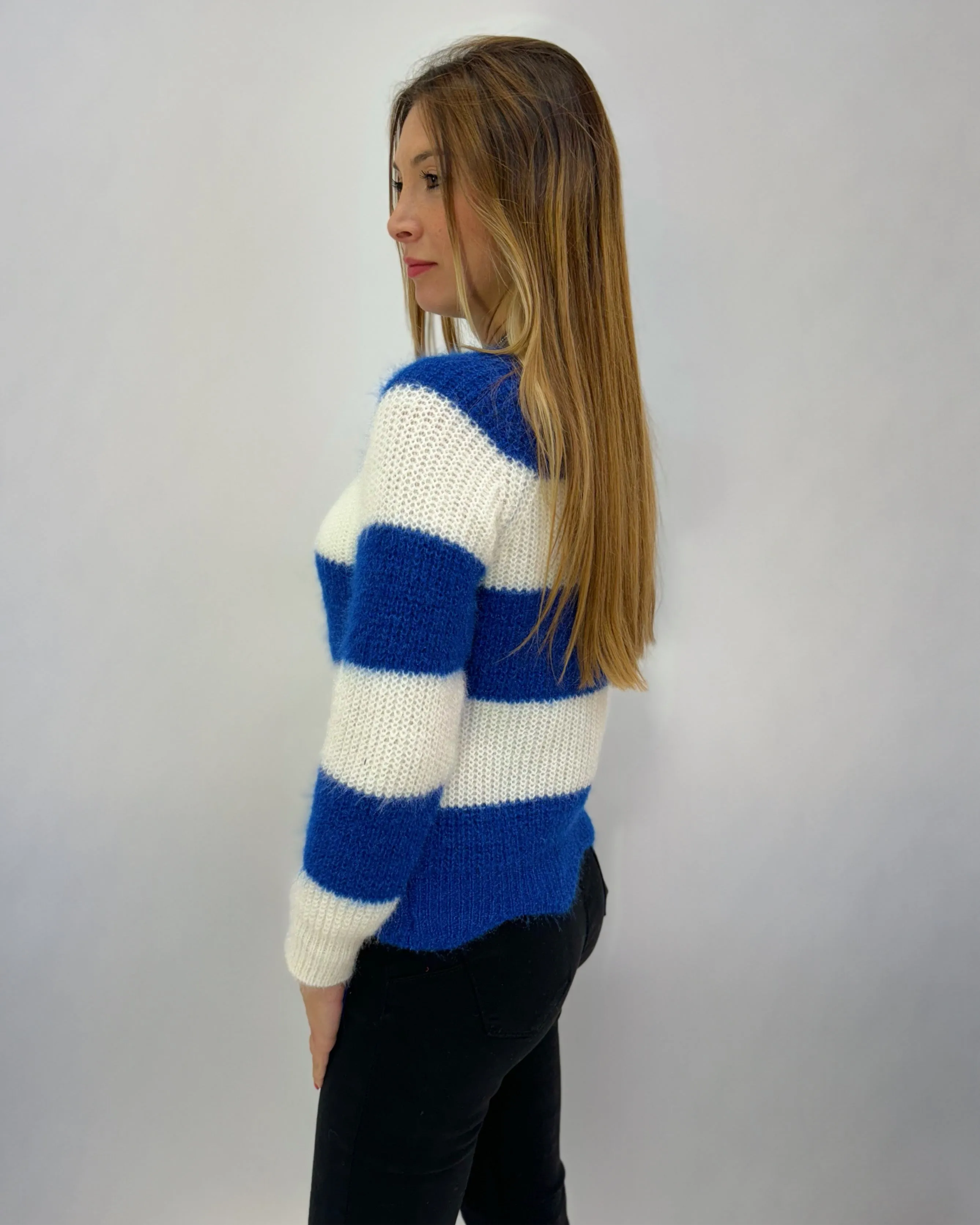 Soft striped plush pullover.