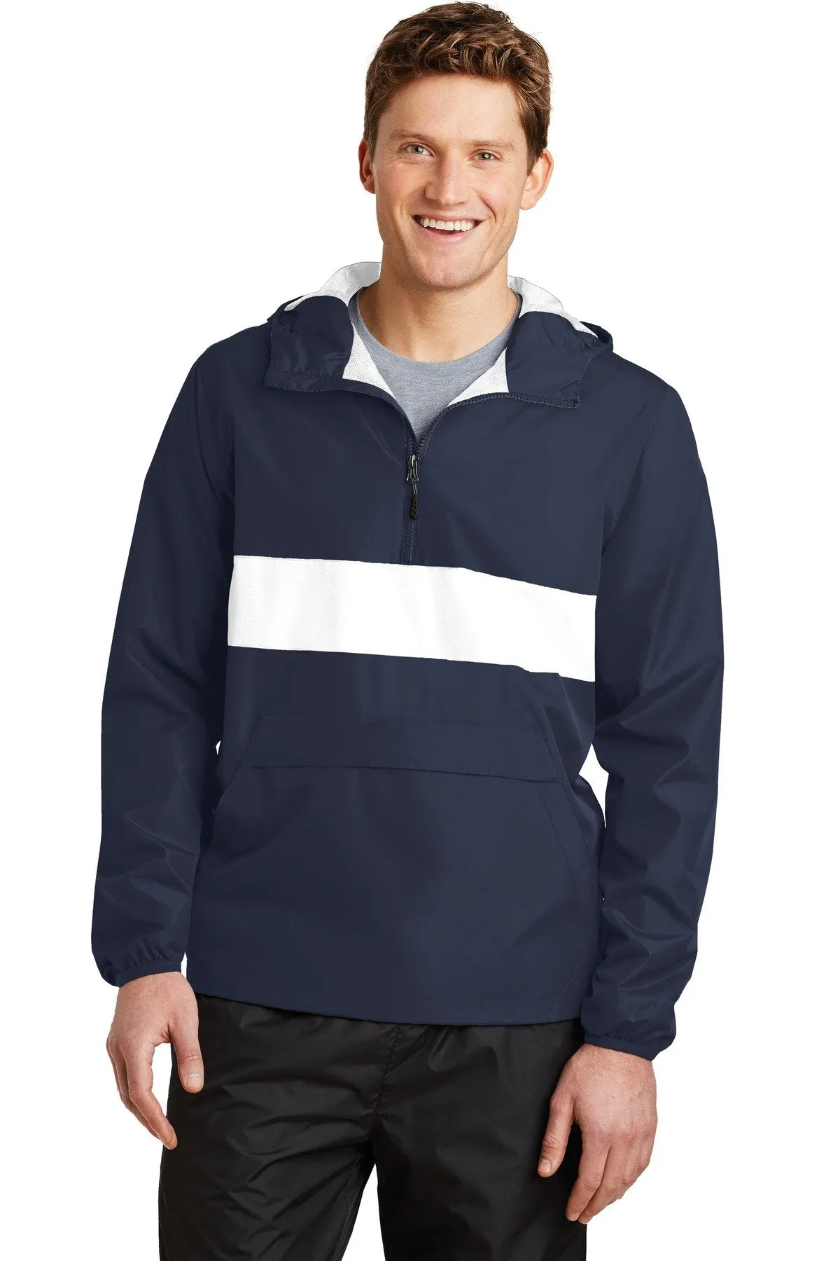 Sport-Tek Zipped Pocket Anorak JST65 True Navy/ White